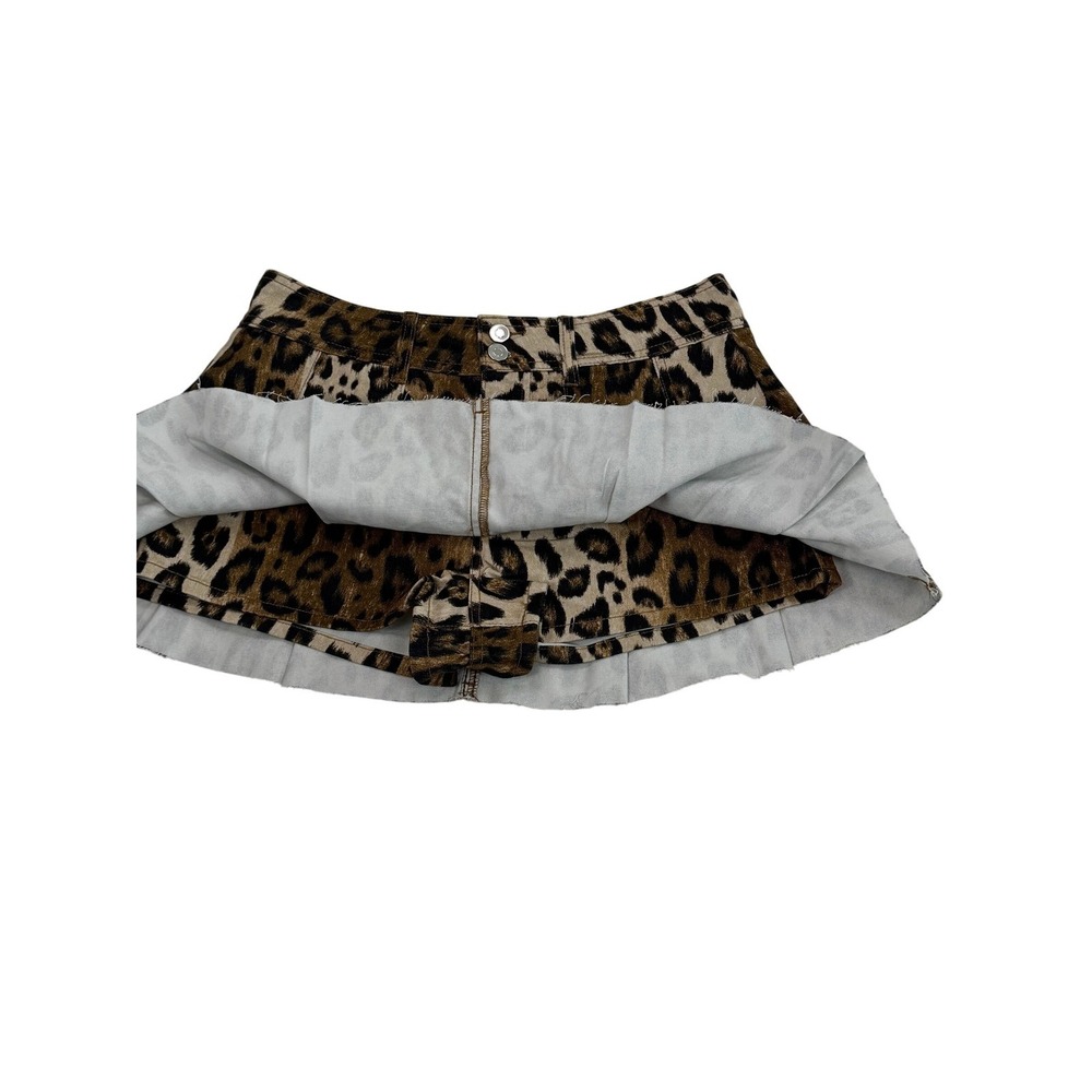 GB Leopard Print Pleated Mini Skirt Brown Black Raw Hem Size M - Picture 7 of 7